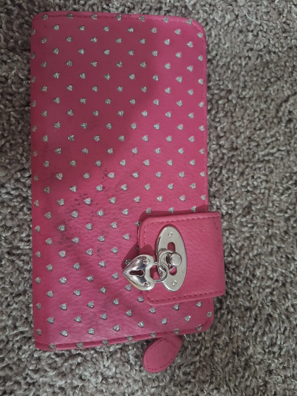 & Other Stories Hot Pink Wallet Phone Case with Silver Heart Studs